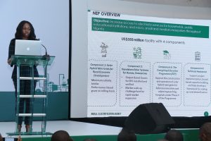 Lolade Abiola Head Renewables giving a presentation