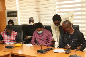 Minister of State for Power Mr Jeddy Goddy Agba ….attending to questions during the Media Brief