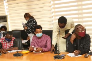 Minister of State for Power Mr Jeddy Goddy Agba ….attending to questions during the Media Brief