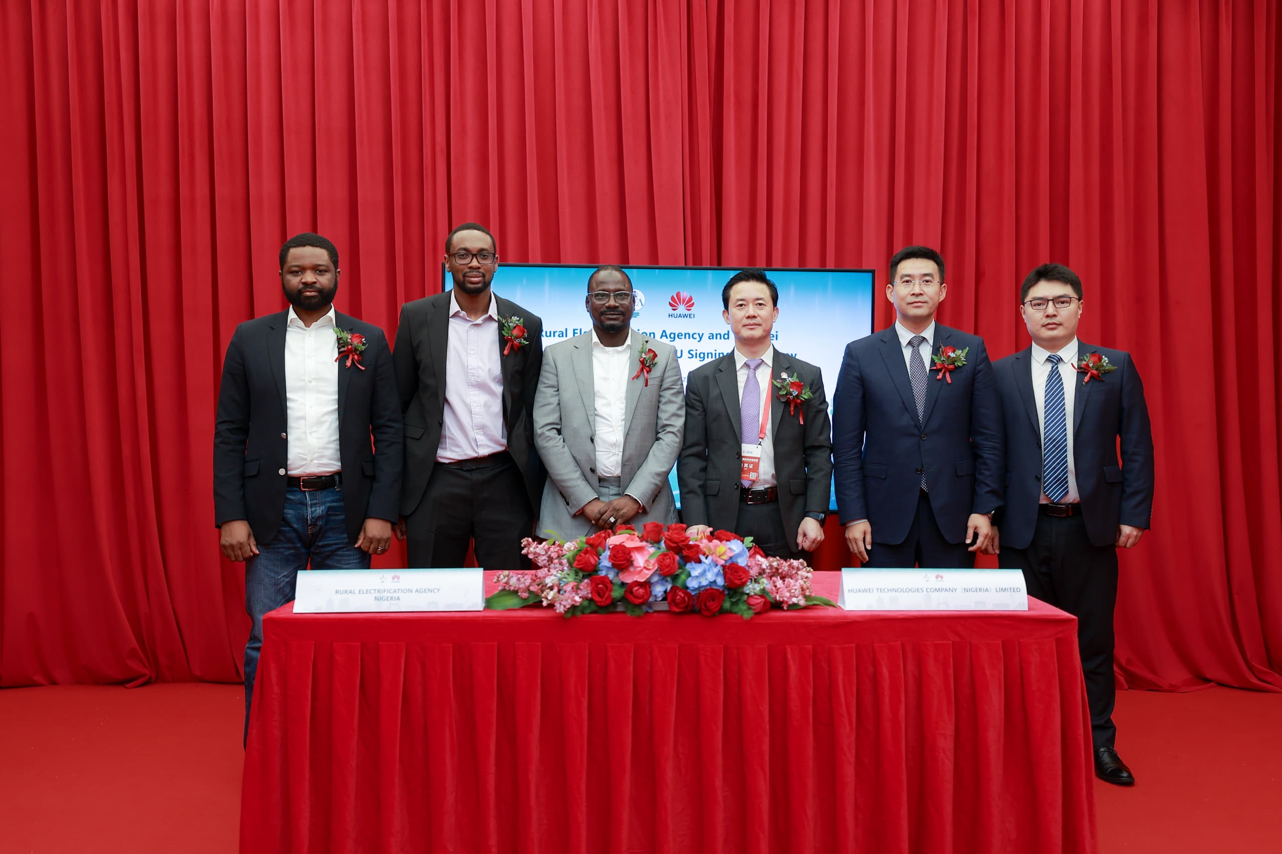 MD/CEO R.E.A Abba Aliyu (third left) in a group photograph with Mr Charles Yang (2nd right), Senior Vice President of Huawei Technologies and President of Huawei Digital Power Global Marketing, Sales, and Service, Mr. Xia Hesheng, President of Huawei Digital Power Sub-Saharan Africa Region (third right) during agreement signing on establishment of a World-class mini-grid simulation and technical standardization Centre at Huawei HQ, Shenzen, China on 5th September, 2024, a fall out of the China Africa summit 2024